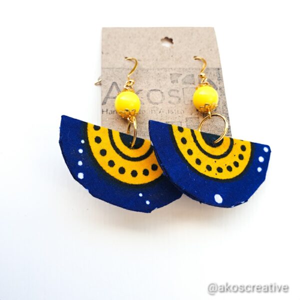 Fabric earrings, Corona blue and Yellow